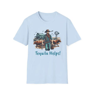 Rustic Farmer T-Shirt with Cattle Gift for Men Cowboy T-Shirt Western Wear for Men - S / Light Blue - T-Shirt