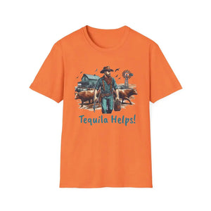 Rustic Farmer T-Shirt with Cattle Gift for Men Cowboy T-Shirt Western Wear for Men - S / Heather Orange - T-Shirt