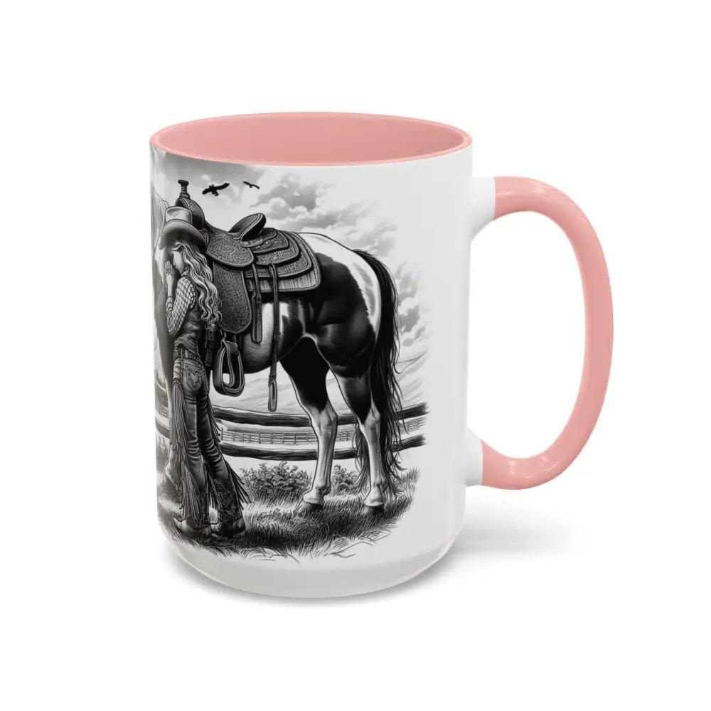 Rustic Young Praying Cowgirl Beverage Mug - Perfect Gift for Equestrian Enthusiasts 15oz - Mugs