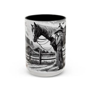 Rustic Young Praying Cowgirl Beverage Mug - Perfect Gift for Equestrian Enthusiasts 15oz - 15oz / Black - Mugs