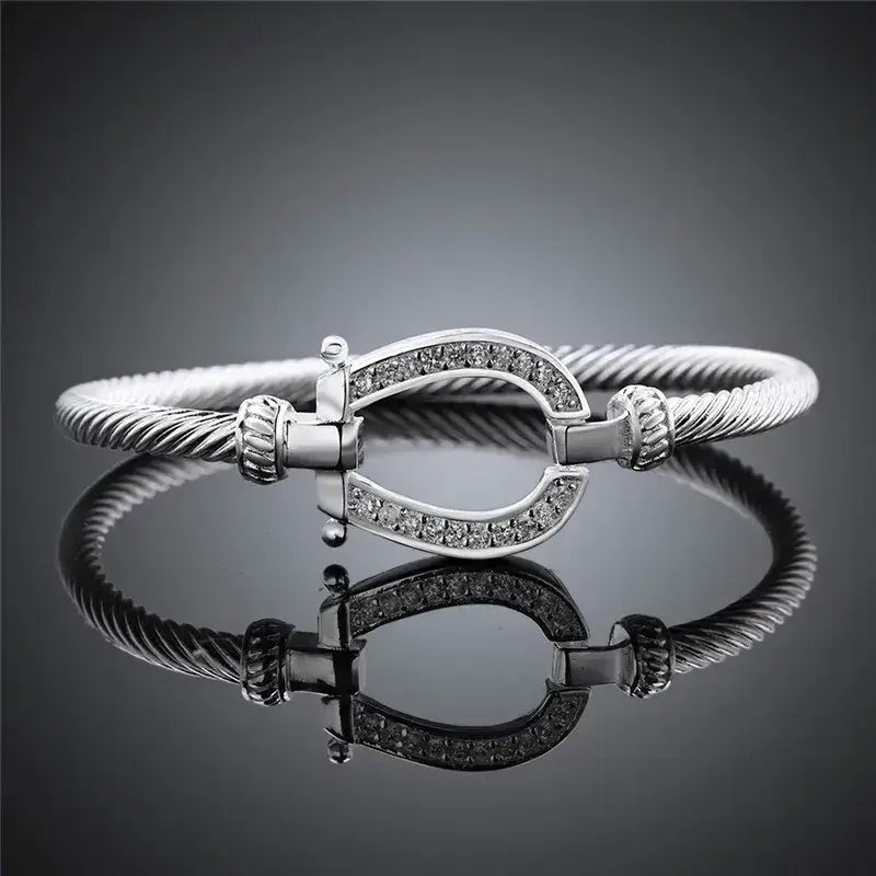 Silver Horseshoe Western Bangle Bracelet Fashion Jewelry - Horseshoe Bracelet - Jewelry