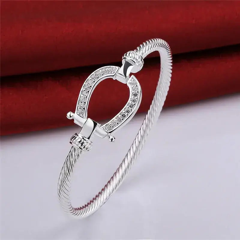 Silver Horseshoe Western Bangle Bracelet Fashion Jewelry - Horseshoe Bracelet - Jewelry