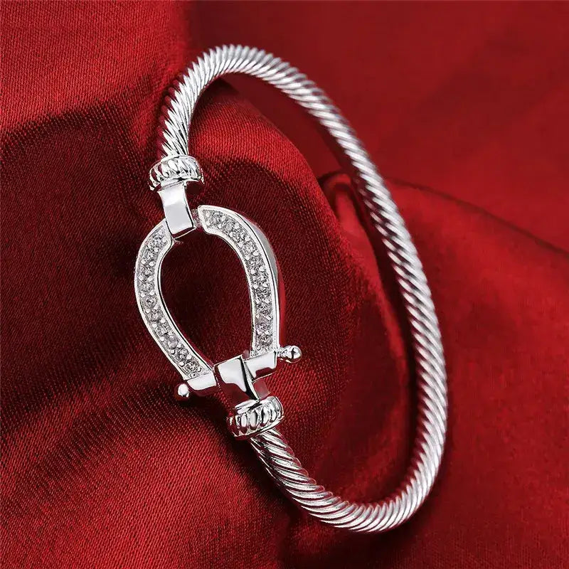 Silver Horseshoe Western Bangle Bracelet Fashion Jewelry - Horseshoe Bracelet - Jewelry