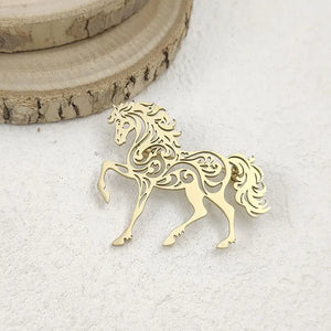 Stainless Steel Horse Brooch Horse Lover Gifts Horse Jacket Accessories - Gold - Jewelry