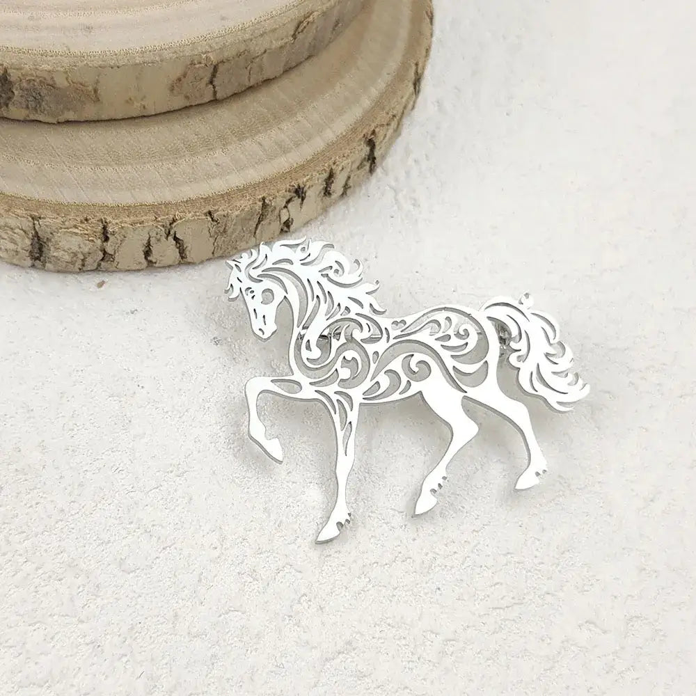 Stainless Steel Horse Brooch Horse Lover Gifts Horse Jacket Accessories - Silver - Jewelry