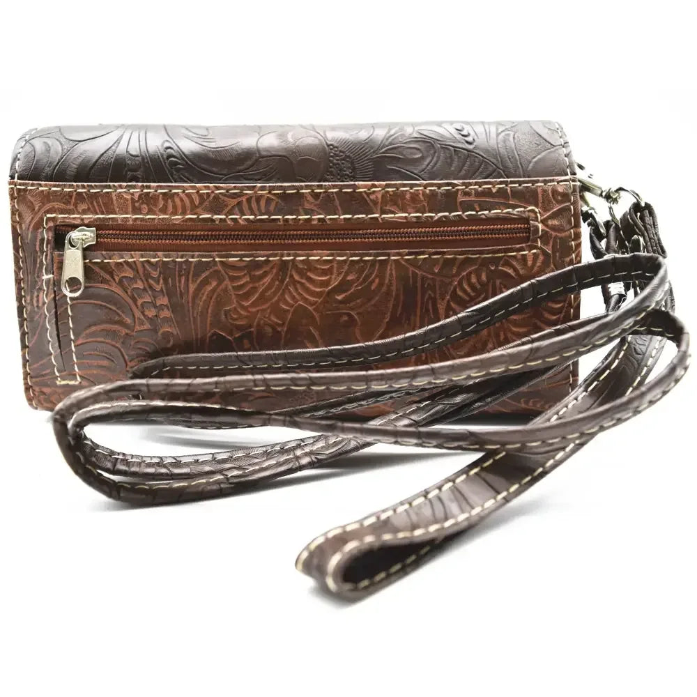 Western Handbag Wallet Set, Tooled Leather Shoulder Purse with Studs - The Best New Thing