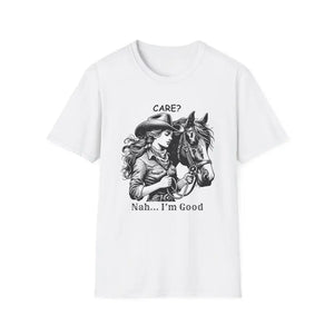 Trending Unique Gifts Horse T-Shirt - Soft Style Shirt Gift for Women Care? Nah I’m Good - L / White - T-Shirt