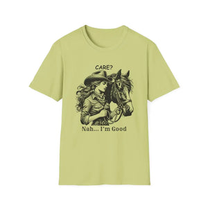 Trending Unique Gifts Horse T-Shirt - Soft Style Shirt Gift for Women Care? Nah I’m Good - S / Pistachio - T-Shirt