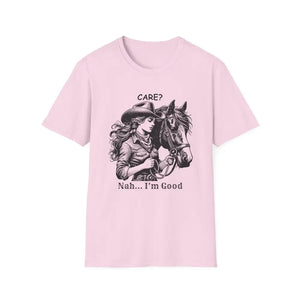 Trending Unique Gifts Horse T-Shirt - Soft Style Shirt Gift for Women Care? Nah I’m Good - S / Light Pink - T-Shirt
