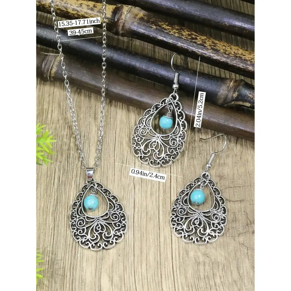 Turquoises Drop Earrings and Necklace Set Perfect Gift Idea Mother’s Day Gift - Jewelry