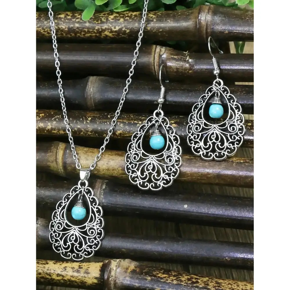Turquoises Drop Earrings and Necklace Set Perfect Gift Idea Mother’s Day Gift - Jewelry