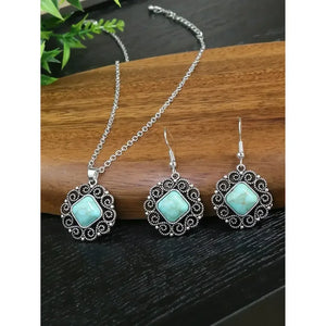 Turquoises Drop Earrings and Necklace Set Perfect Gift Idea Mother’s Day Gift - 23103123 - Jewelry