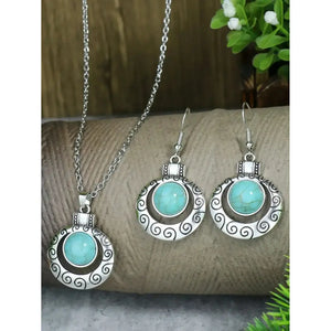 Turquoises Drop Earrings and Necklace Set Perfect Gift Idea Mother’s Day Gift - 23103115 - Jewelry