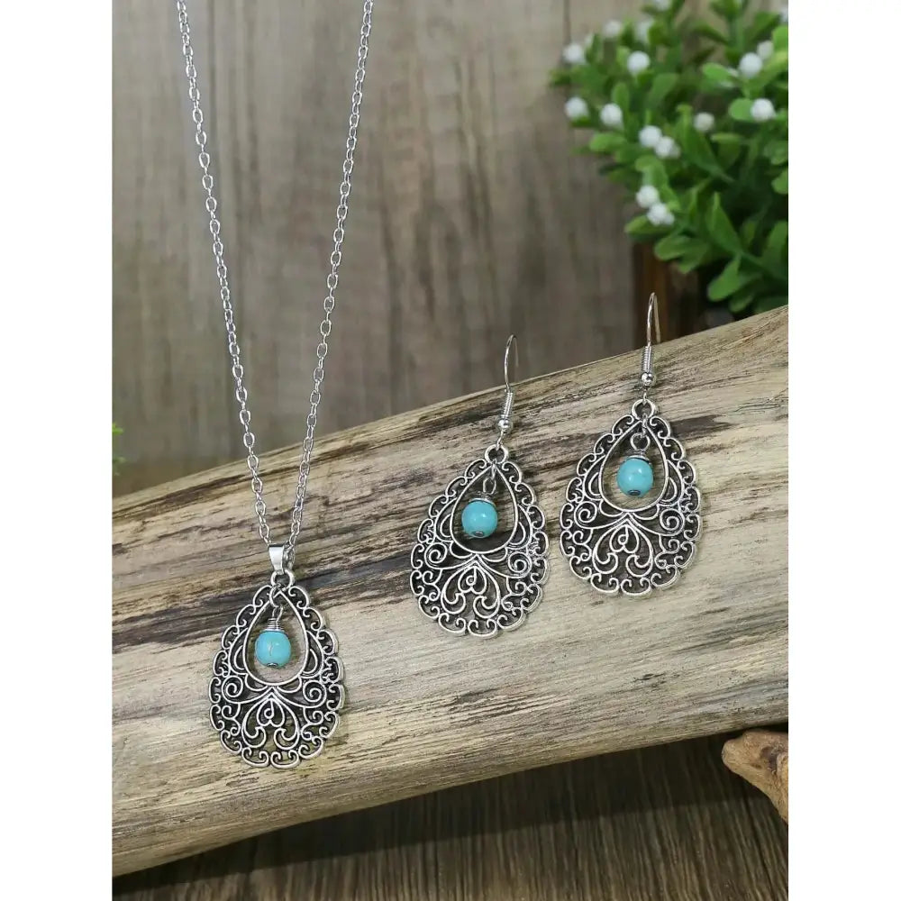 Turquoises Drop Earrings and Necklace Set Perfect Gift Idea Mother’s Day Gift - Jewelry