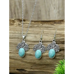 Turquoises Drop Earrings and Necklace Set Perfect Gift Idea Mother’s Day Gift - 23103114 - Jewelry