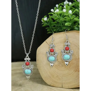 Turquoises Drop Earrings and Necklace Set Perfect Gift Idea Mother’s Day Gift - 23103118 - Jewelry