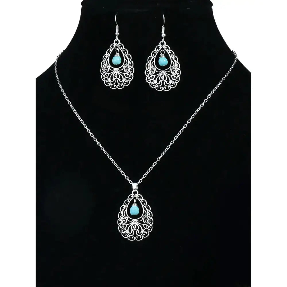 Turquoises Drop Earrings and Necklace Set Perfect Gift Idea Mother’s Day Gift - Jewelry