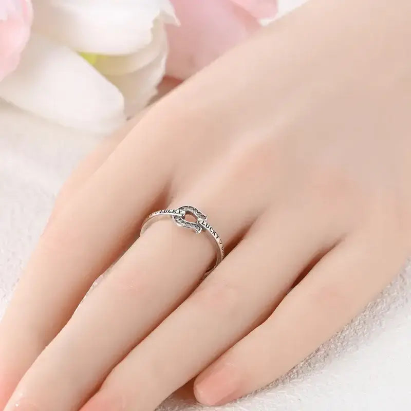 Cubic Zircon Lucky in Love Horseshoe Ring Woman Ring Horse Lover Ring 925 Sterling Silver Jewelry - Silver - Jewelry