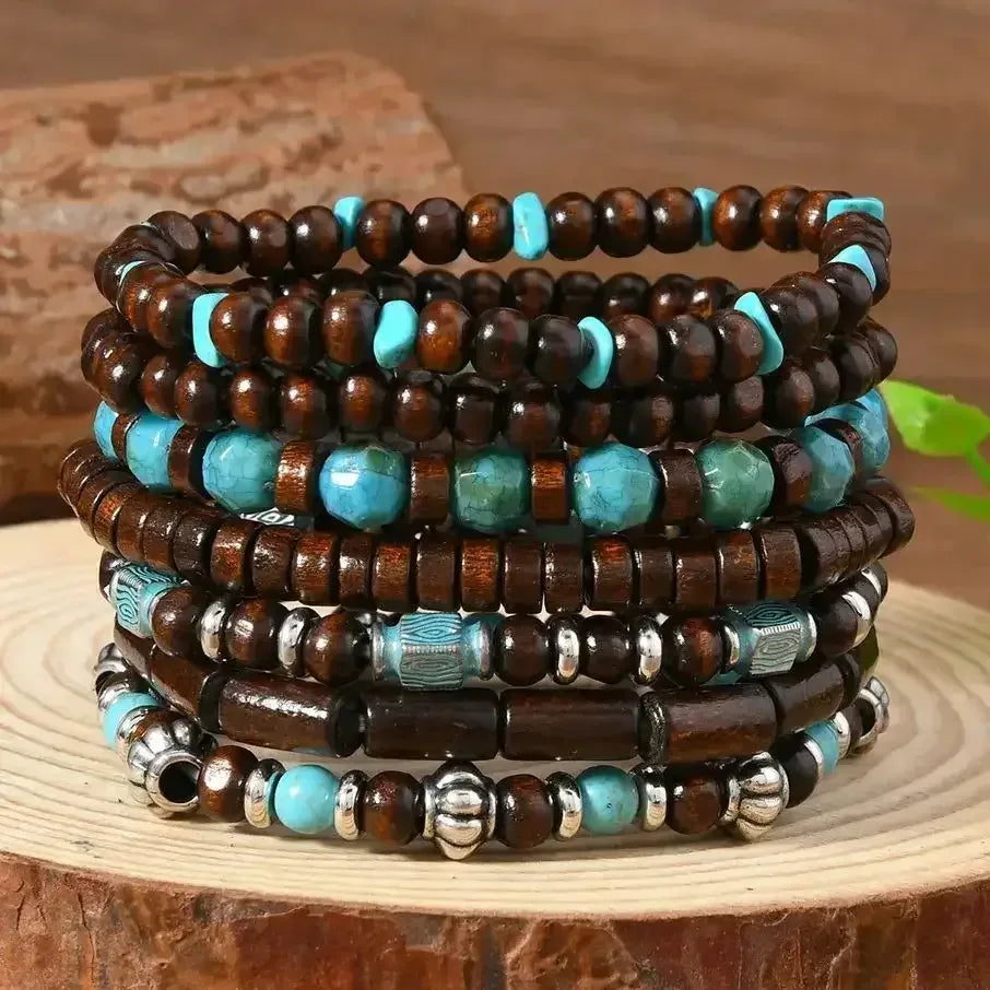 Western Bead Bracelets, Bracelet Sets, Turquoise Strand Bracelets, 7 pcs - The Best New Thing