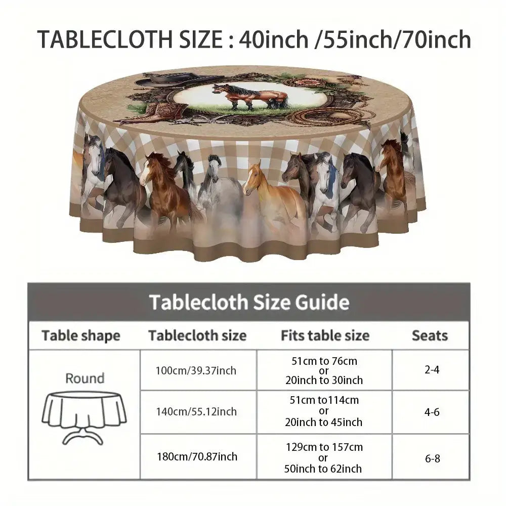 Western Cowboy Horse Round Tablecloth 1pc Western Table Decor - Home Decor
