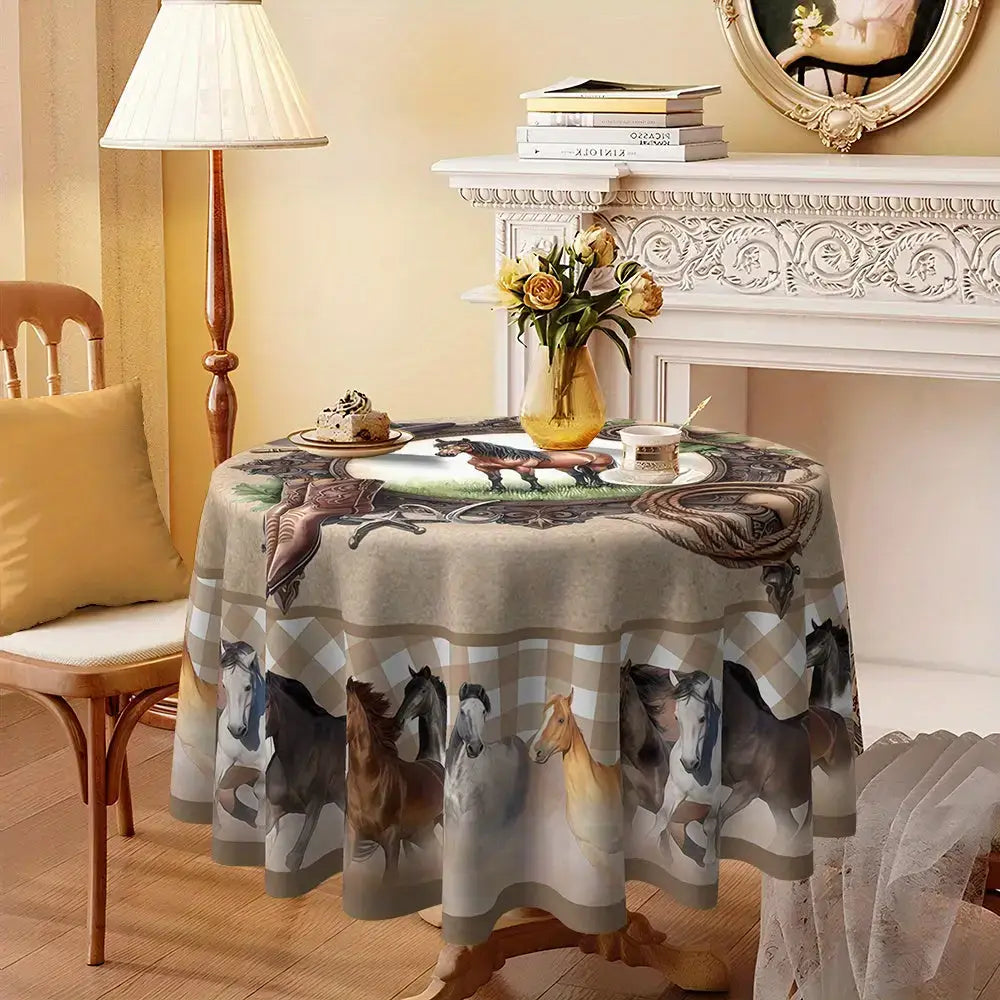 Western Cowboy Horse Round Tablecloth 1pc Western Table Decor - Home Decor