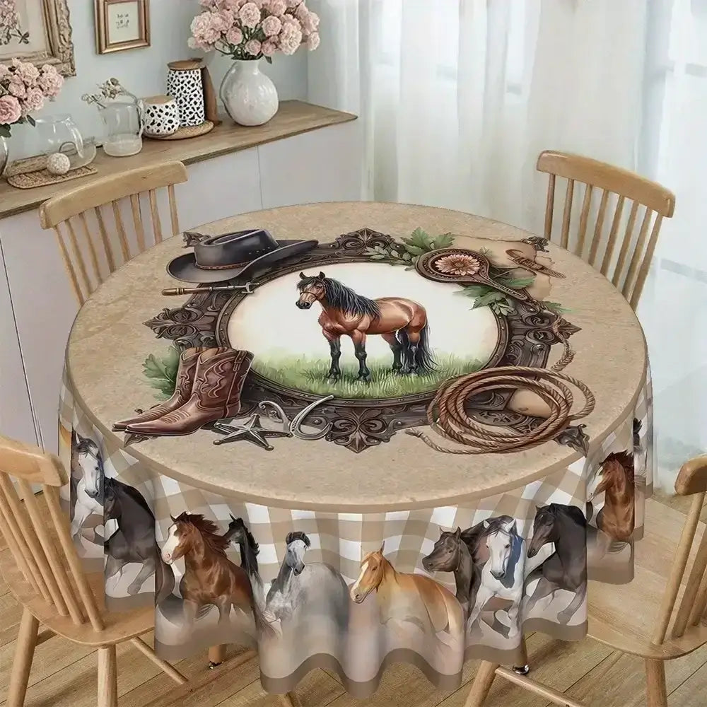 Western Table Decor, Cowboy Horse Round Tablecloth - The Best New Thing