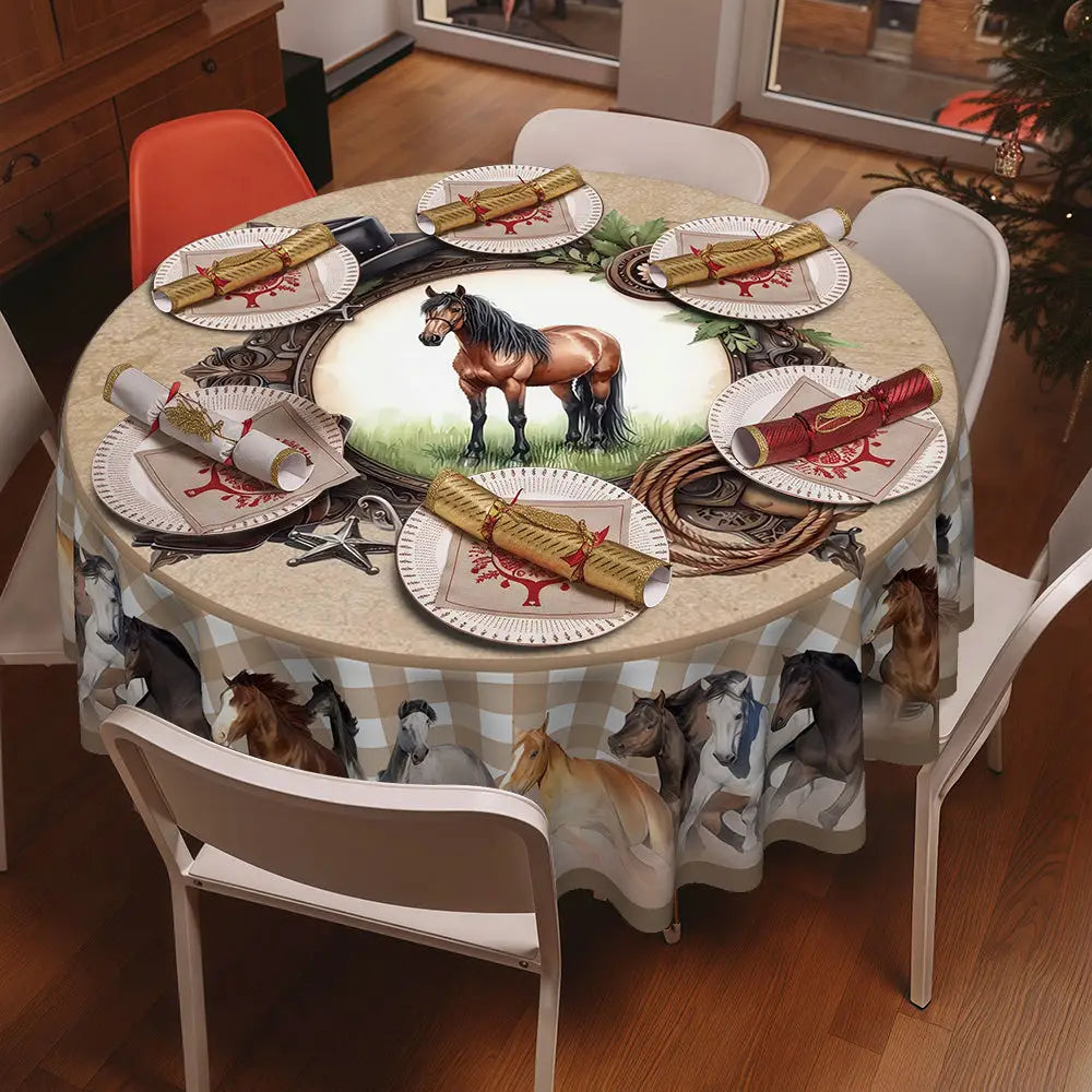 Western Cowboy Horse Round Tablecloth 1pc Western Table Decor - Home Decor