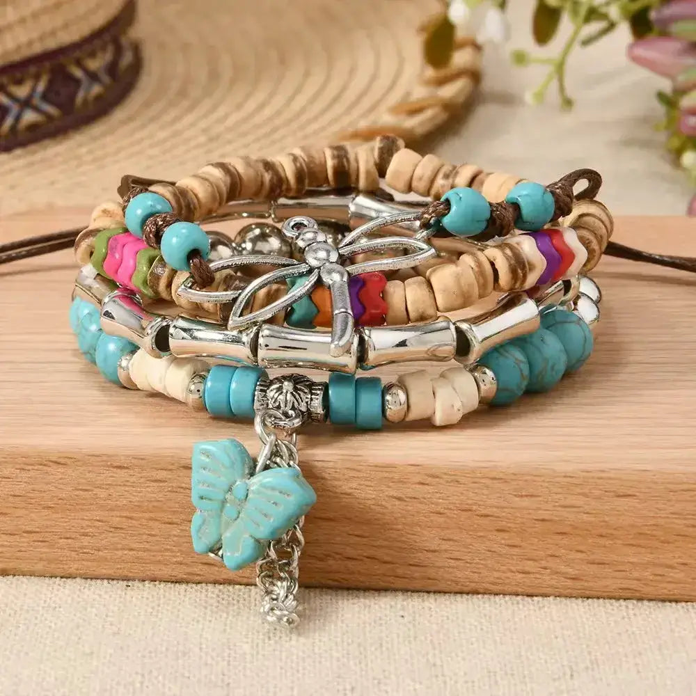 Western Fashion Country Charm Bangle Bracelets Country Style Jewelry - 4pcs butterfly - Jewelry