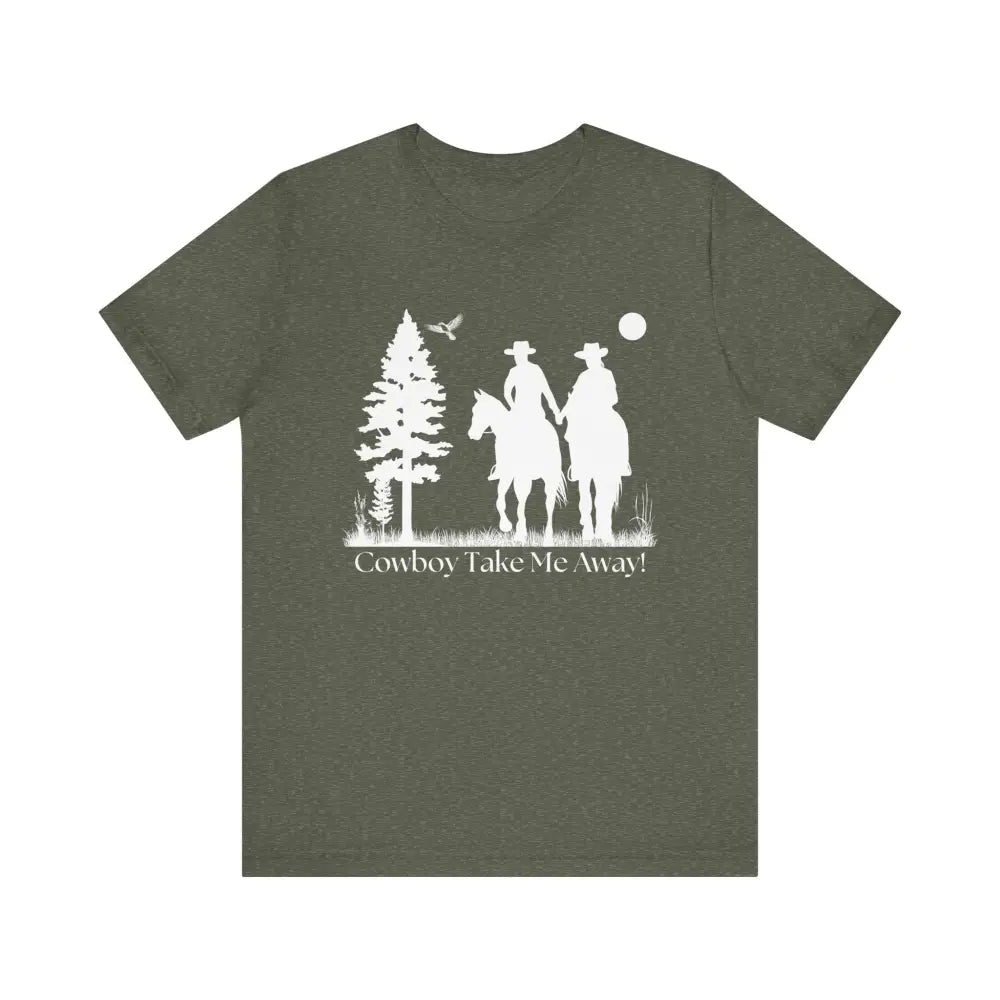 Western T-Shirt Couples Tee Country Style Women Short Sleeve Shirt Horse Lover Shirt - Heather Military Green / XS