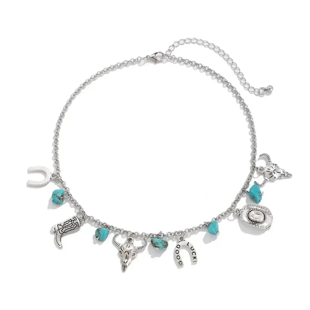 Western Turquoise Choker Necklace and Bracelet, Southwest Charms - The Best New Thing
