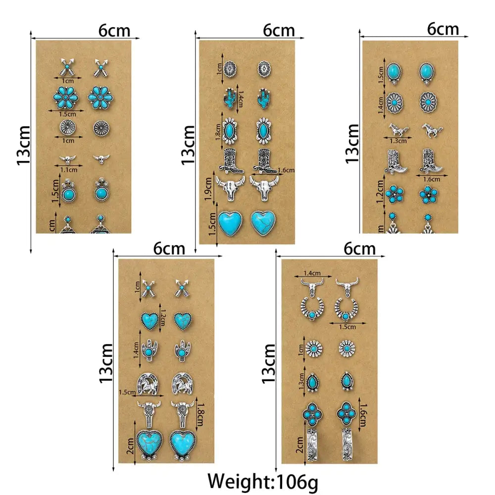 Western Turquoise Earrings Cowgirl Jewelry Earrings for Women 6 pair - Jewelry