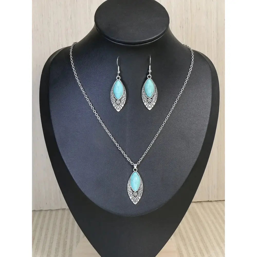 Western Turquoise Necklace Earring Set Vintage Silver-Plated Dangle Earrings - 23092106 - Jewelry