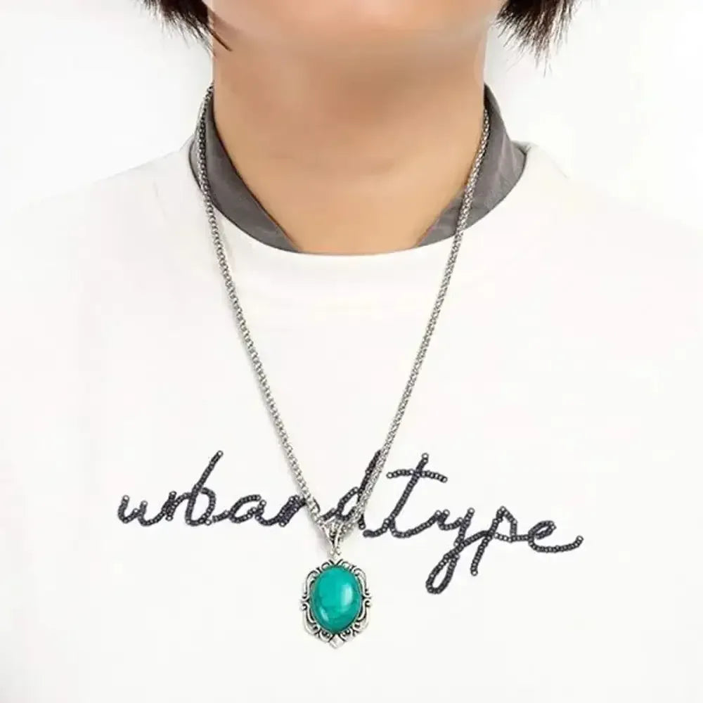 Western Vintage Turquoise Bracelet Necklace Earrings Set, 3pcs Set - The Best New Thing