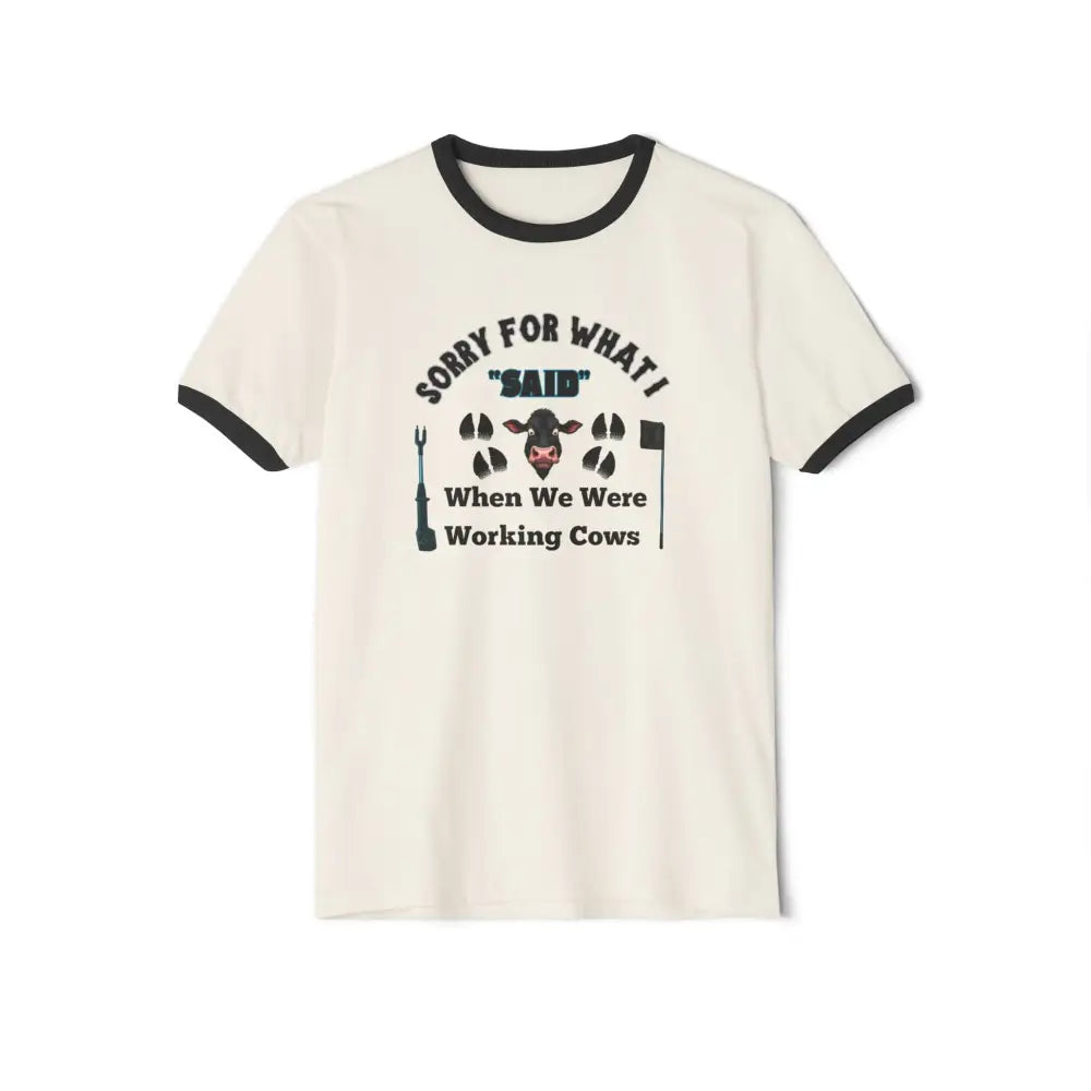 Working Cow’s Funny T-Shirt Apology Humor Tee Farmer Apparel - Natural/Black / XS - T-Shirt
