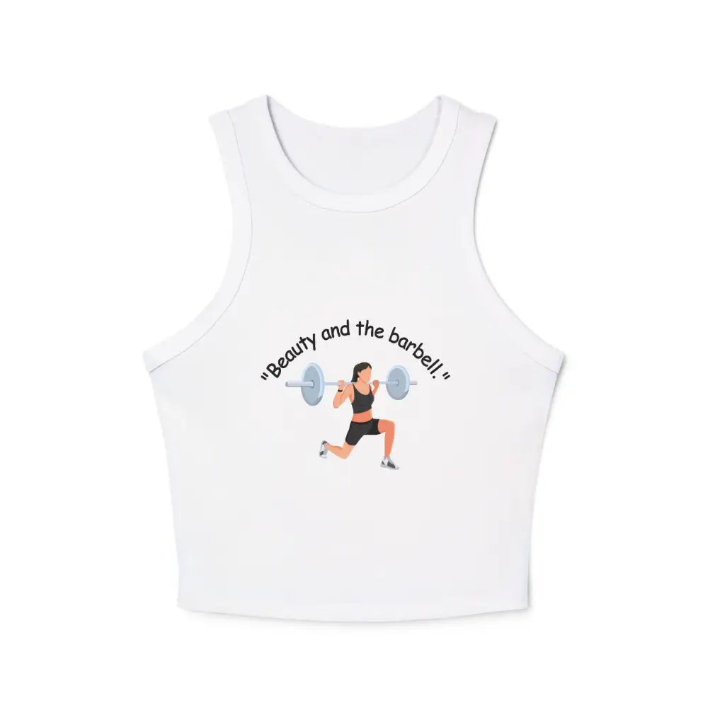 Workout Barbell Fitness Tank Top Women’s Micro Rib Racer Tank Top Workout Fitness Top - Solid White Blend / XS - Tank