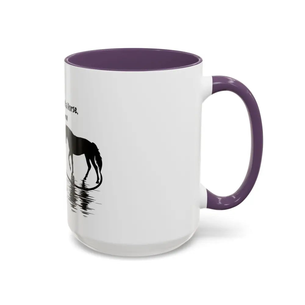White and purple glossy finish ceramic coffee mug with horse design for horse lovers