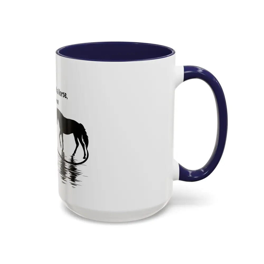 White and blue glossy finish coffee mug with horse design for horse lovers