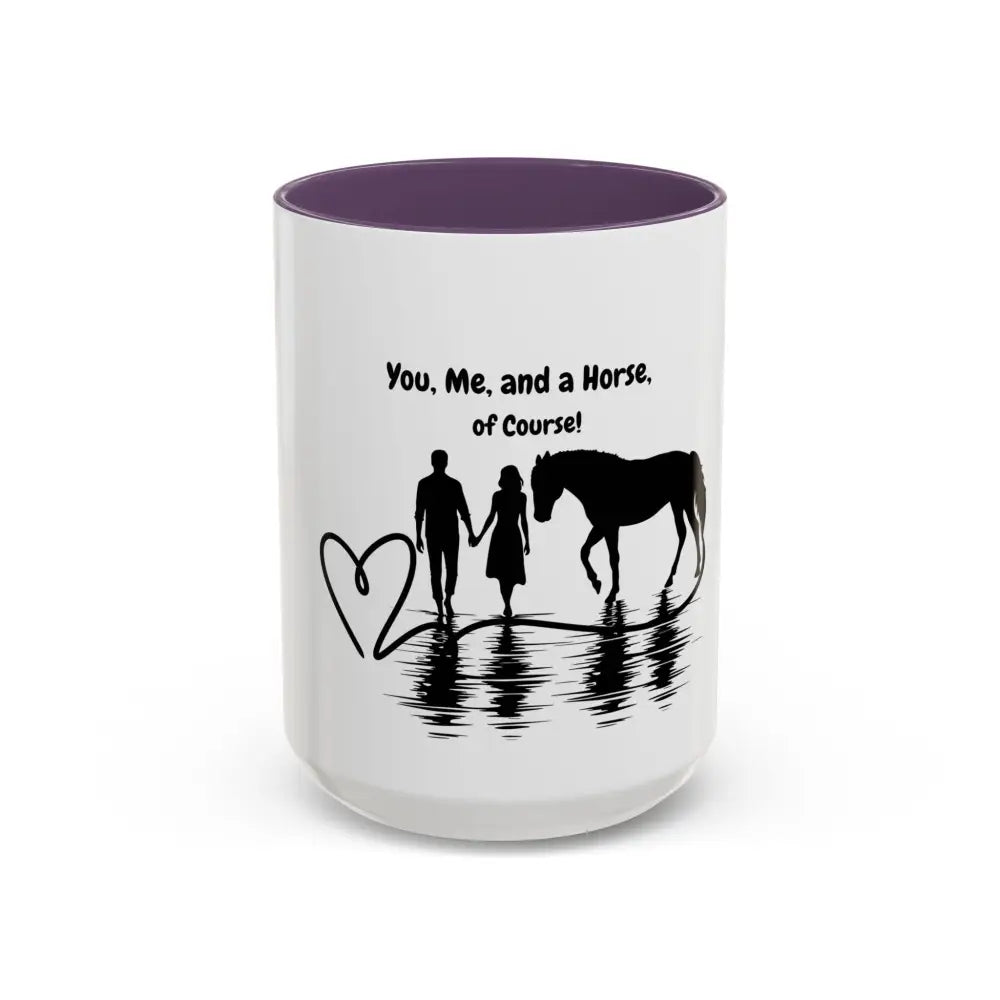 White ceramic coffee mug with purple interior for horse lovers