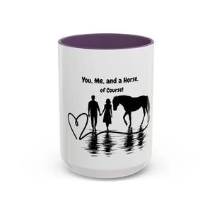 White ceramic coffee mug with purple interior for horse lovers