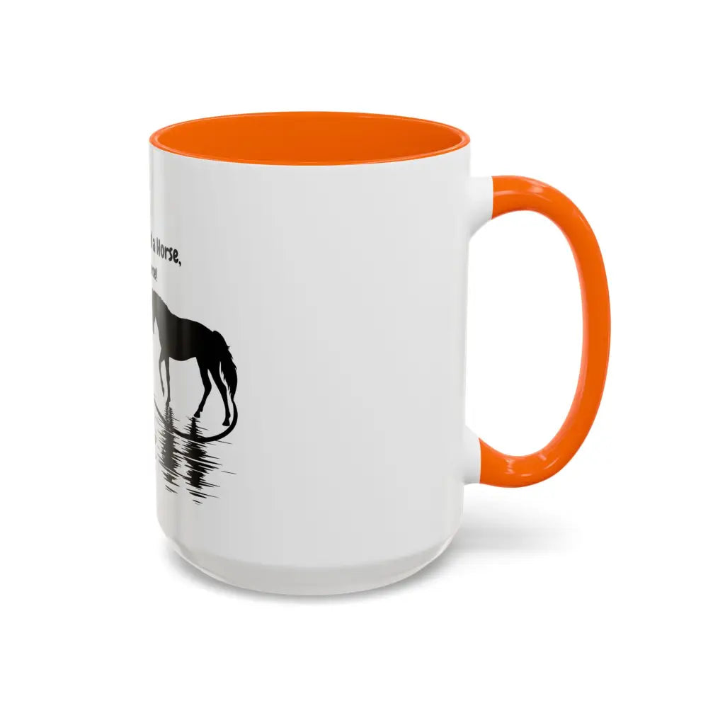 White and orange glossy finish coffee mug for horse lovers, 15 oz horse design