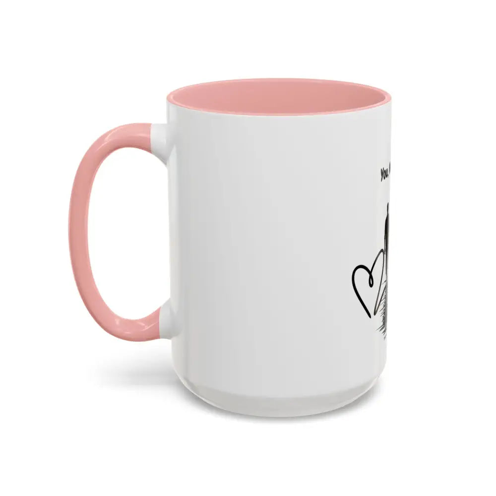 White ceramic coffee mug with pink interior, heart design, glossy finish for horse lovers