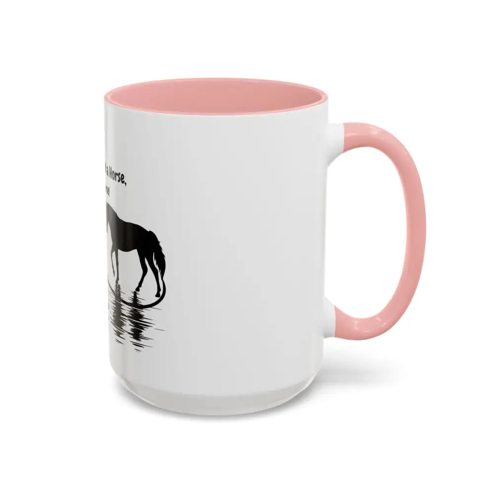 White ceramic coffee mug for horse lovers, pink interior, horse silhouette, glossy finish