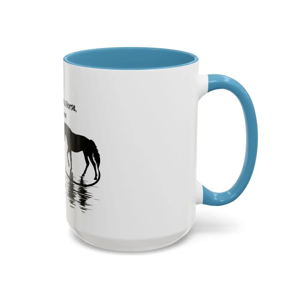 15oz coffee mug for horse lovers: glossy finish, blue interior, horse silhouette