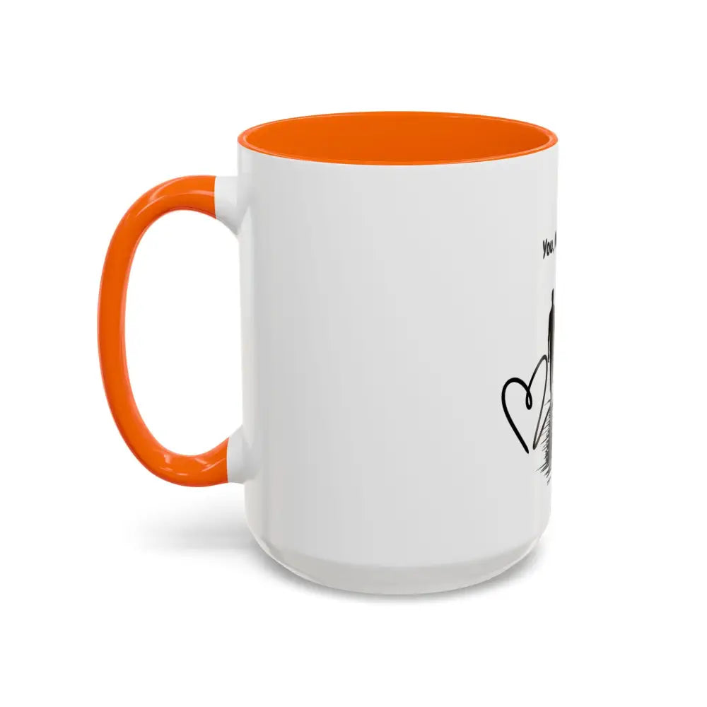 White and orange ceramic coffee mug for horse lovers, glossy finish, 15oz