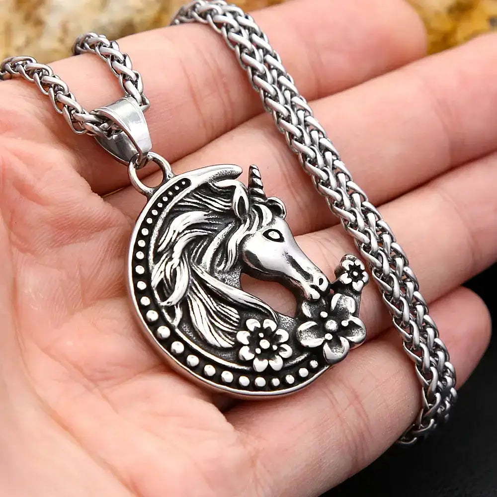 Youth Unicorn Necklace Stainless Steel Moon Pendant Necklace For Girls and Teens Horse Lovers - Jewelry