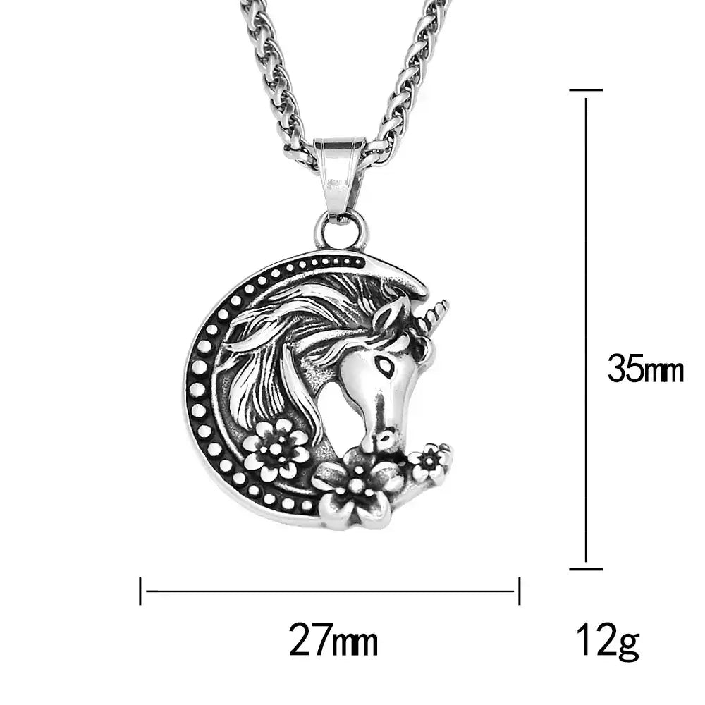 Youth Unicorn Necklace Stainless Steel Moon Pendant Necklace For Girls and Teens Horse Lovers - Jewelry