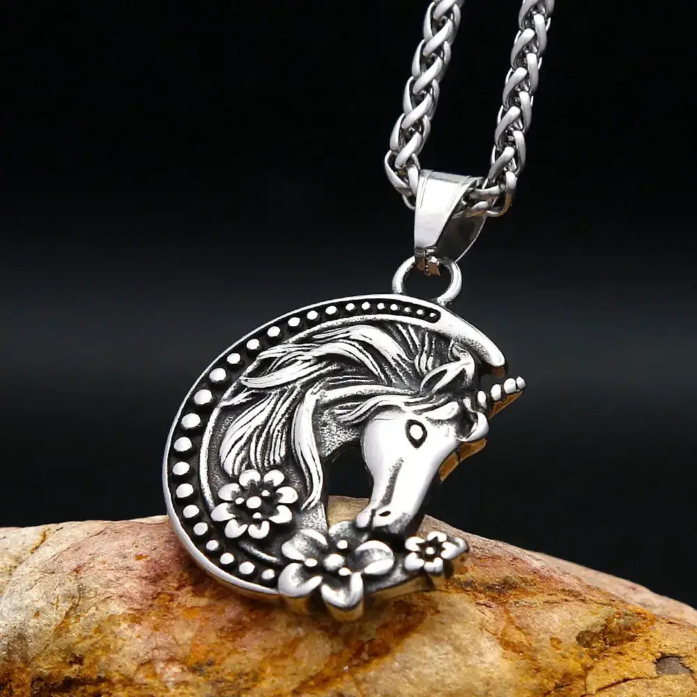 Youth Unicorn Necklace Stainless Steel Moon Pendant Necklace For Girls and Teens Horse Lovers - Jewelry