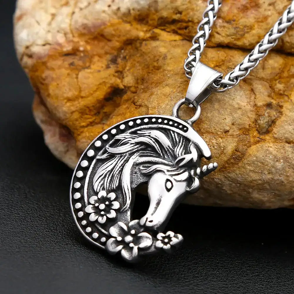 Youth Unicorn Necklace Stainless Steel Moon Pendant Necklace For Girls and Teens Horse Lovers - Jewelry