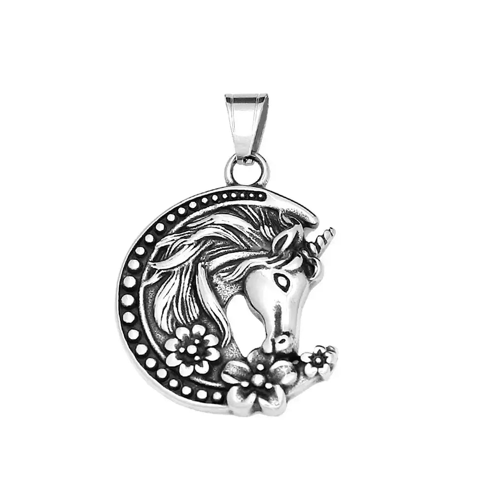 Youth Unicorn Necklace Stainless Steel Moon Pendant Necklace For Girls and Teens Horse Lovers - Style A-No Chain