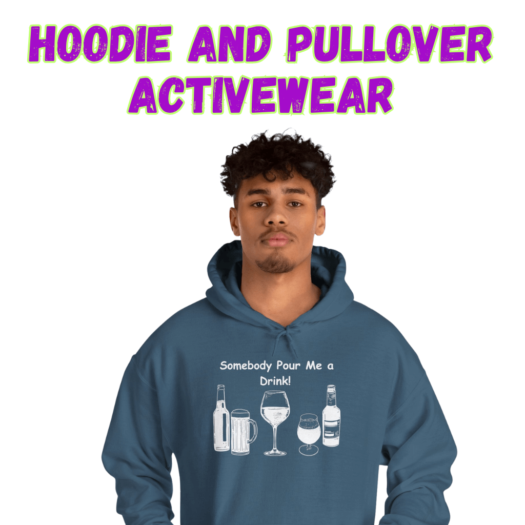 Hoodie and Pull Over Activewear featuring a graphic design and a young man wearing it.